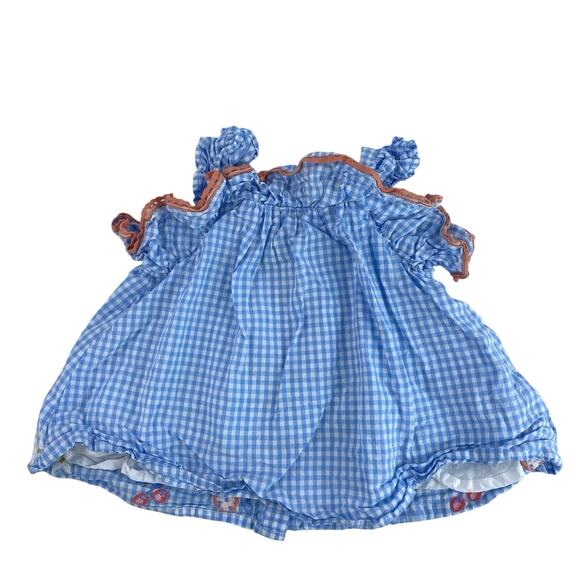 Joie Infant Baby Blue Gingham Checkered Embroidered Matching Dress Set Size 3-6M - Picture 3 of 7